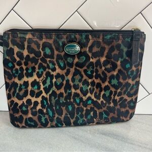 Coach Pouch Ocelot Teal Black EUC